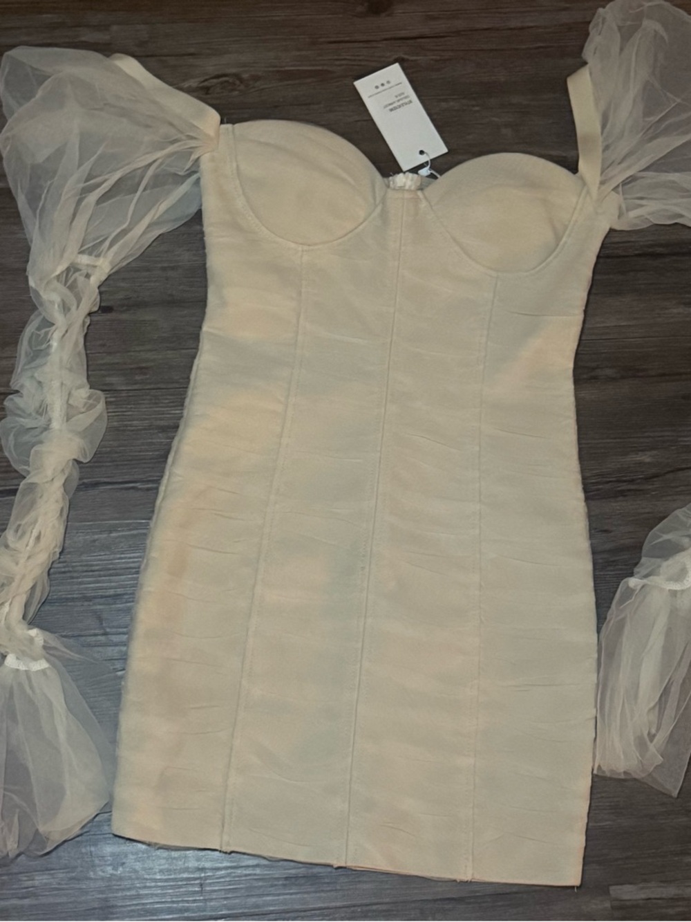 Ivory Off-Shoulder Mini Dress with Sheer Puff Sleeves